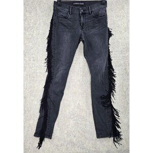 Express Jeans Fringe Legging Mid-Rise Skinny Jeans Black Denim Womens Size 6R